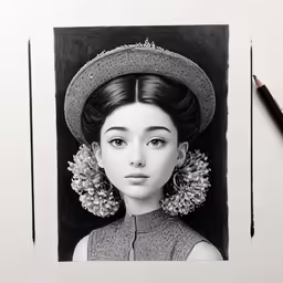 a drawing of a woman wearing large earrings