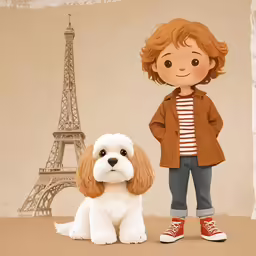 a painting of a little boy and his dog