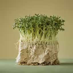 three plants growing out of soil in two bags
