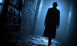 a man in black standing in an alley