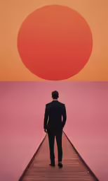 the man is walking alone on the dock