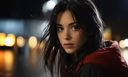 a close up of a person near a street