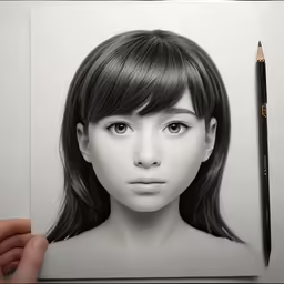 the girl is wearing bangs and is making faces