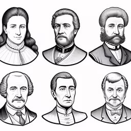 several historical people are shown in this black and white engraving,black and white images of five different men,five black and white portraits of four different people,six men in historical attire, each wearing a suit and tie,black and white historical people, the three kings of england