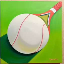 a painting of a baseball and a bat,the painting is of a baseball and a bat