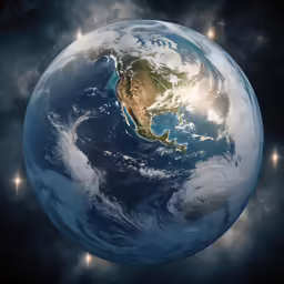 the earth is being viewed from space surrounded by stars