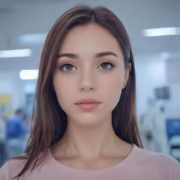 woman in a hospital hallway with medical equipment in the background