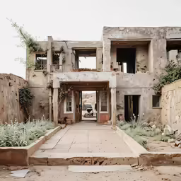 a house with many windows and two stairs in front of it