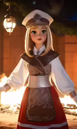 the doll has long blonde hair and is dressed up