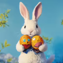 there is a rabbit holding some toys