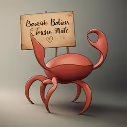 a cartoon crab with a sign reading, because both claws on his head are not touching the board
