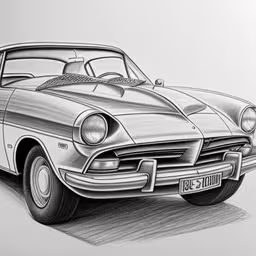 a drawing of a vintage car on a white background,a drawing of a classic car on a plain paper