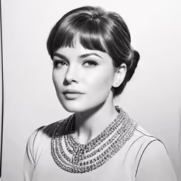 a woman with short hair wearing a necklace