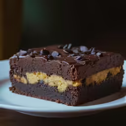 the white plate holds a chocolate cake on it