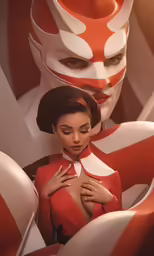 the girl in star wars ii is looking down at the girl wearing a white mask