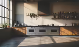 a kitchen with an oven inside of it