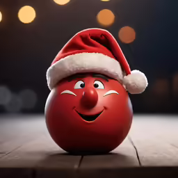 a tomato with a hat sits on a wooden surface