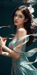 a young lady dressed in a dress under water