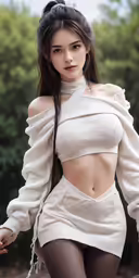 this is an image of a woman with long hair wearing underwear and posing