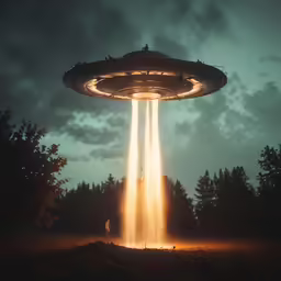 a big light up alien spaceship flying through the air