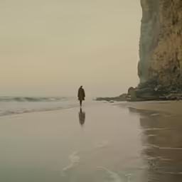 a person standing on top of a sandy beach