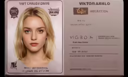 a woman is looking at a fake id card