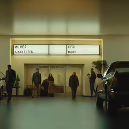 people with luggage stand in a waiting area