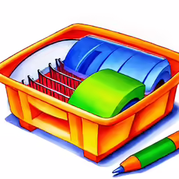 a drawing of a container filled with stationary objects