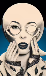 a lady with white hair wearing glasses and a sweater