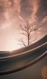 a lone tree is seen in the middle of an art piece