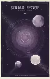 an illustrated poster with six planets in the middle of it