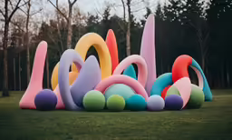 colorful shapes stacked together in the grass