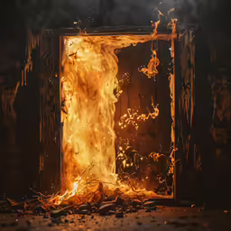 fire on the floor in an open wooden area