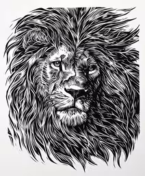 a drawing of a lion, created in black and white, in the shape of a square,a drawing of a lion