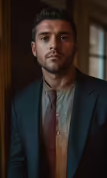 a man wearing a suit and tie with no shirt
