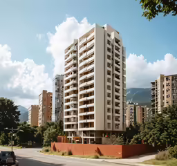 the building next to the road has several balconies