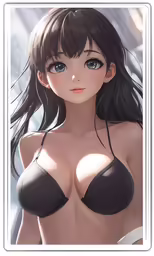 the naked girl with large breasts is dressed in bikinis