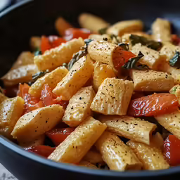 the pasta dish is prepared in a bowl