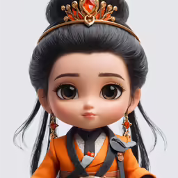 the dolls are wearing an orange dress and some gold jewelry