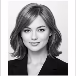 a woman with short hair and brown eyes is wearing a black jacket
