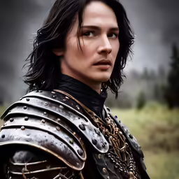 the man is wearing an armor with many armor on it