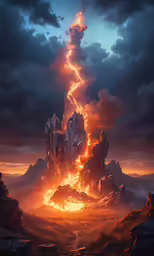 a large fire coming out of a rocky mountain next to mountains