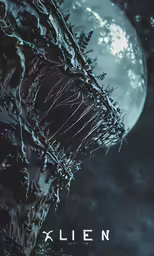 the poster for alien hunter origins, which is on display in an art gallery