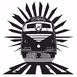 the front side of a train with sun rays coming out of it