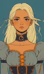 a drawing of a girl in blue dress