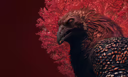 a very large bird standing by some big trees