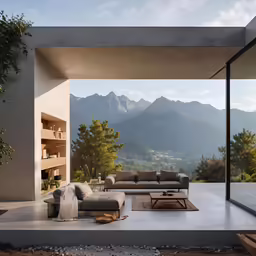 a large open space has a sectional, couch, and table on it