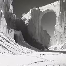 the inside of a snowy mountain with snow on the ground
