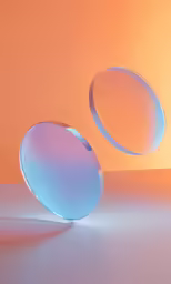 two circular objects against a vibrant wall