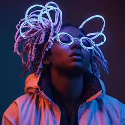 the neon light glasses are glowing bright pink